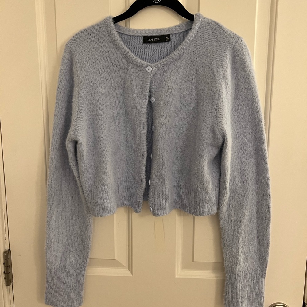 Fuzzy Baby Blue Glassons Cardigan